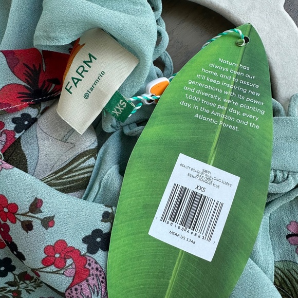 Farm Rio Blue Beauty Bouquet Long Sleeve Maxi Dress Floral - with tags - XXS - Picture 9 of 9